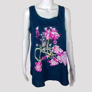 Parapharse Navy Blue Floral Design Tank Sleeveless Blouse Women's